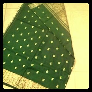 Emerald green silk sari