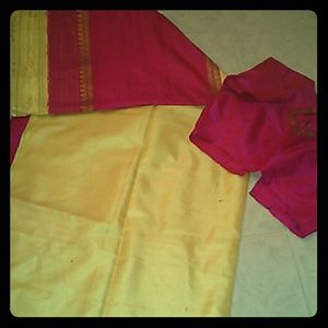 Magenta and pale gold silk sari