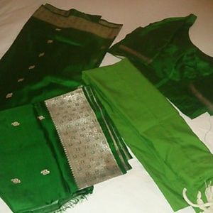 Emerald green sari with top and slip