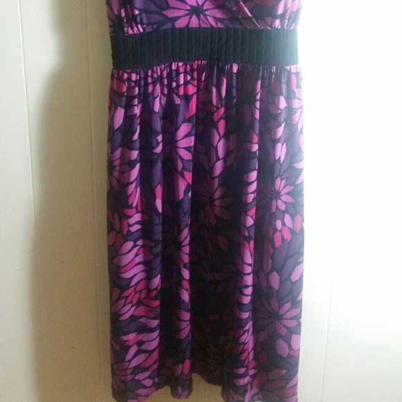 Purple Flowered Low Cut Cocktail Dress - Picture 3 of 4