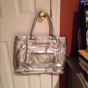 Large Silver Handbag with Zippers