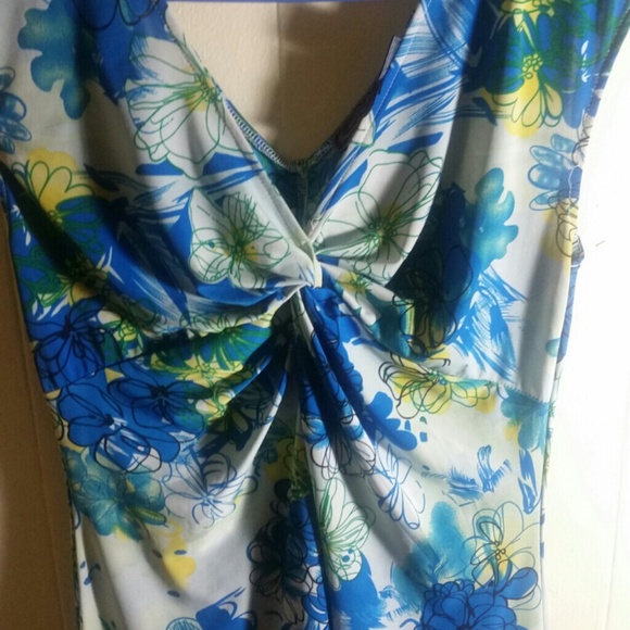Mid Length Blue Flowered Party Dress - Picture 1 of 4