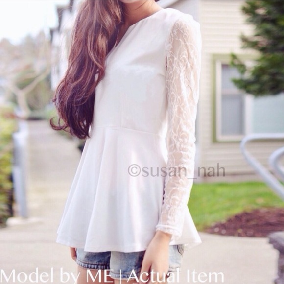 Lace long sleeve peplum dress top - Picture 3 of 4