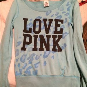 Victoria secret pink blue leopard crew neck