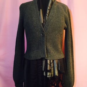 Grey wool cardigan sweater.