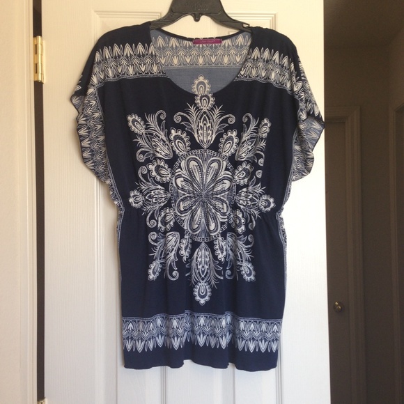 Julie's Closet Tops - $6 ADD ON Navy blue graphic blouse