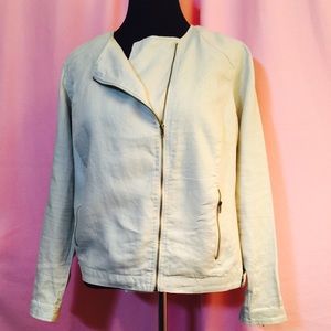 Pale beige linen Moto jacket.