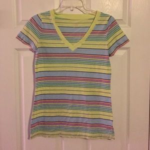 Spring colors striped v-neck top