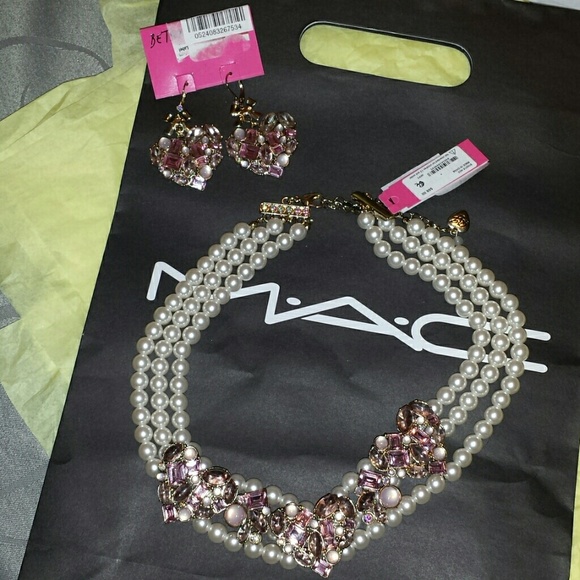 Betsey Johnson Earring and Faux Pearl Necklace Set