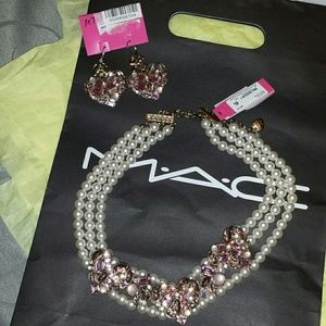 Betsey Johnson Earring and Faux Pearl Necklace Set