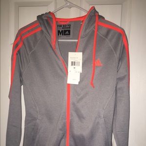 Grey and orange adidas hoodie/sweater