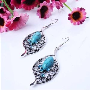 Teal Leaf Earrings