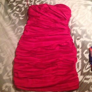 Red strapless dress