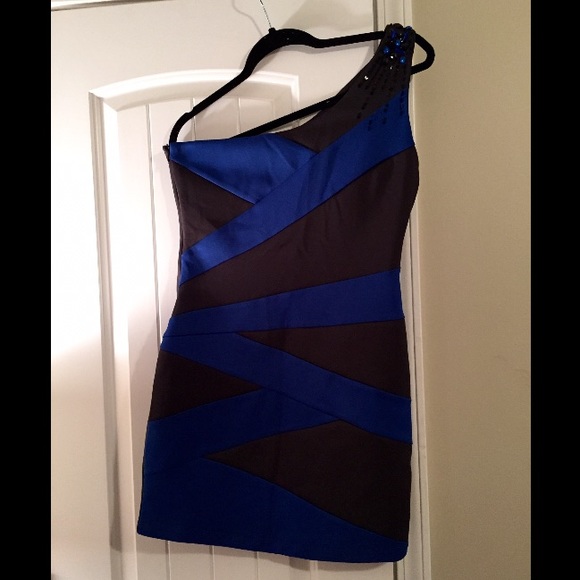 Dark Blue & Black One Shoulder Cocktail Dress