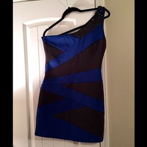 Dark Blue & Black One Shoulder Cocktail Dress