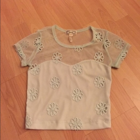 Mesh Mint Green Floral Crop Top - Picture 1 of 2