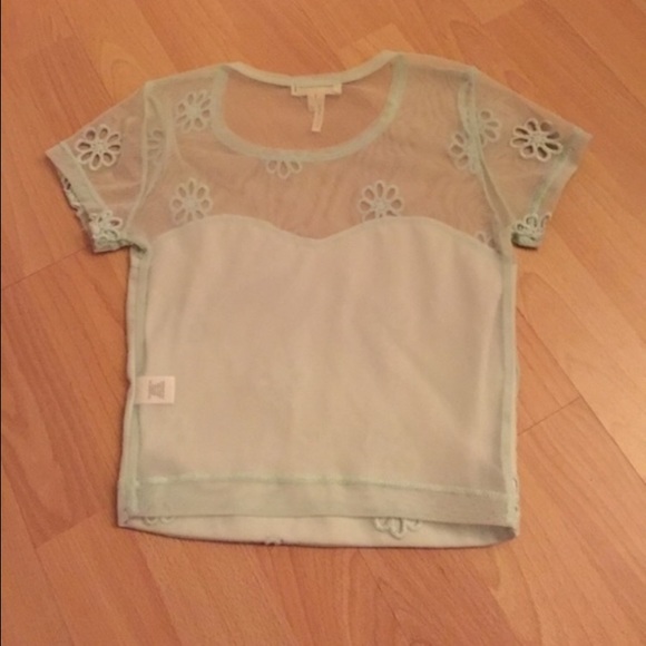 Mesh Mint Green Floral Crop Top - Picture 2 of 2