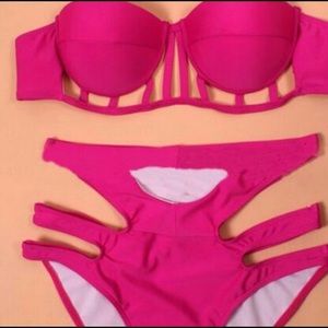 2 piece bathing suit PINK high waist size L