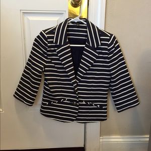 Navy blue and white striped blazer