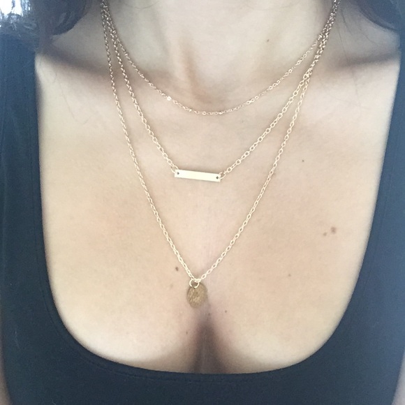 3 layers gold color necklace