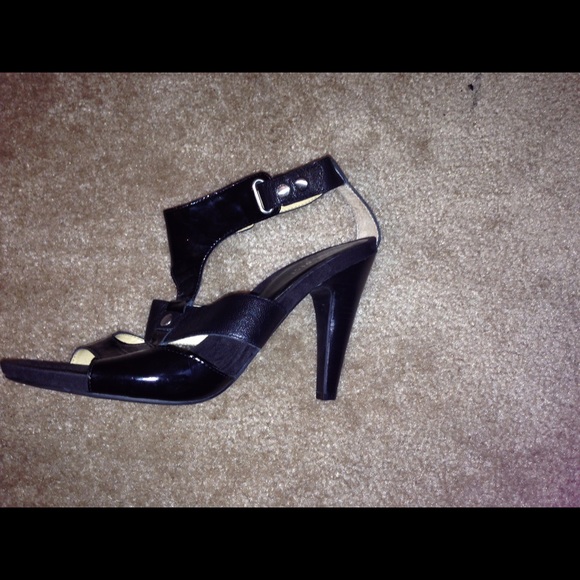 Black Fabric and Patent Nine West Heels
