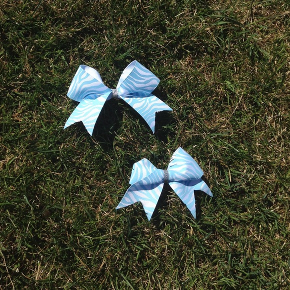 Mini Baby Blue Zebra Print Cheer Bow