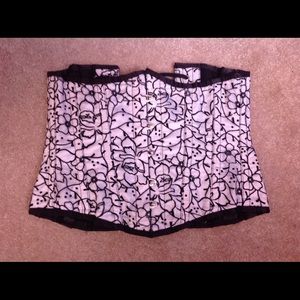 Steel boned corset in white and black flowers