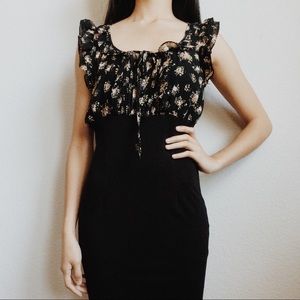 🌿 Ruffled Formal Black Pencil Skirted Dress 🌿