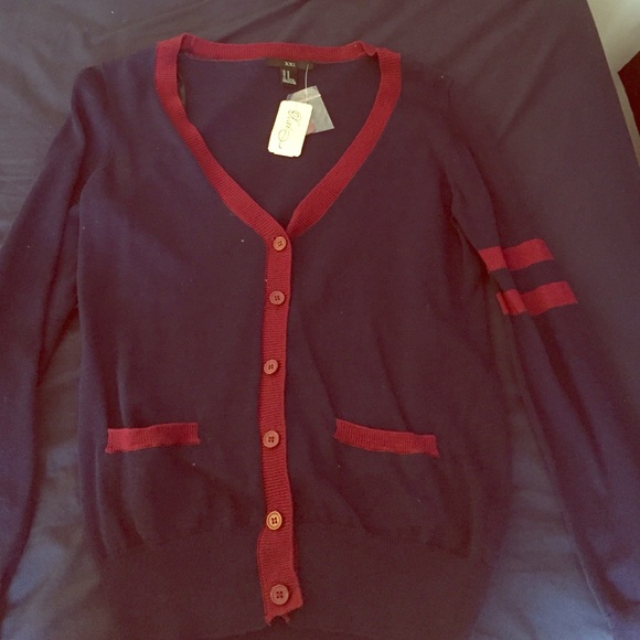 Blue Sweater with Red Accents