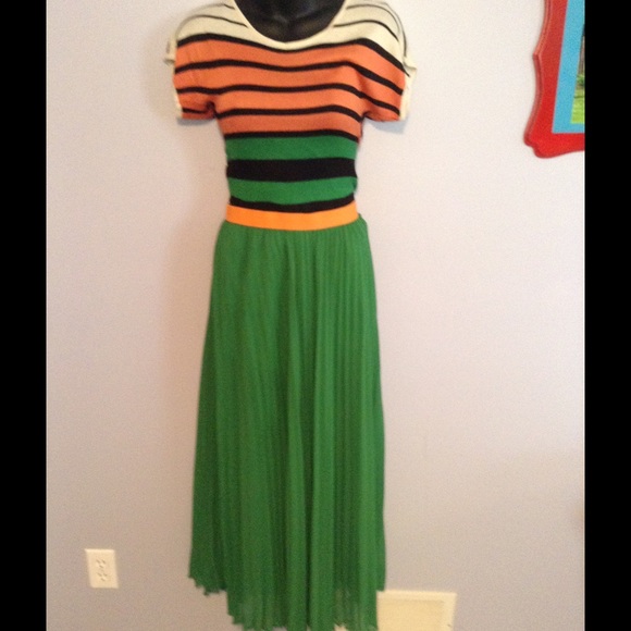 Green pleated maxi dress