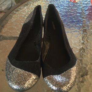 Silver and black sparkly flats
