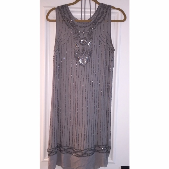 Intricate beaded grey and silver dress worn once