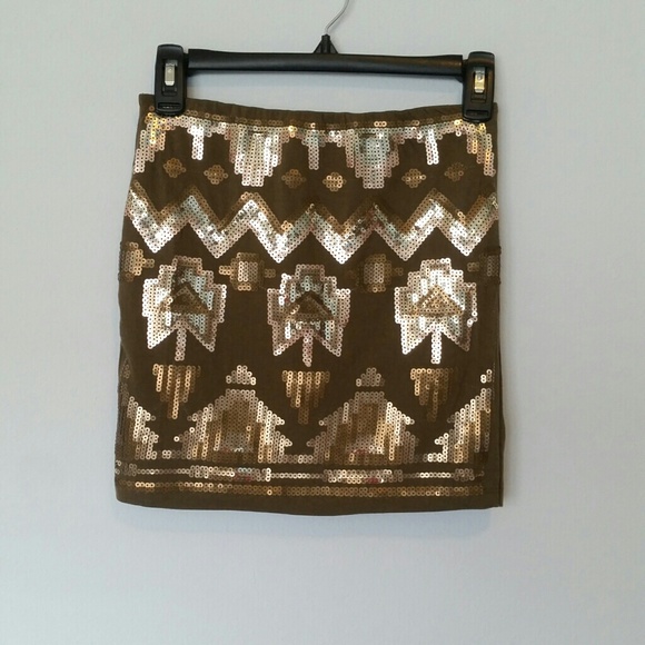 Wet Seal Dresses & Skirts - SOLD IN BUNDLE-Wet Seal Sequin Olive Aztec Skirt