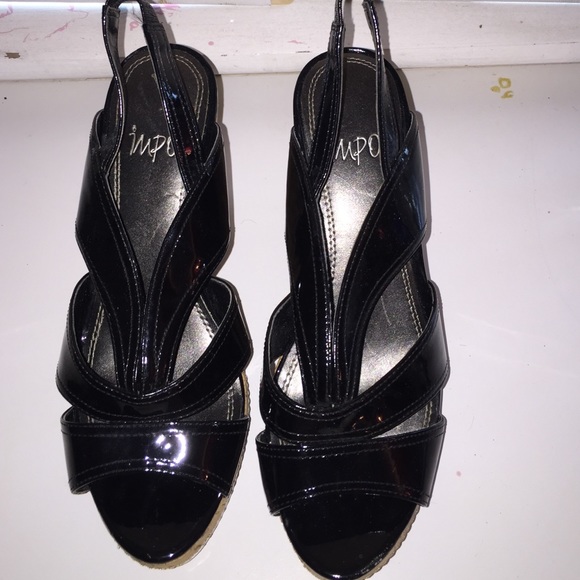 Impos balck wedge heel with peep toe - Picture 1 of 4