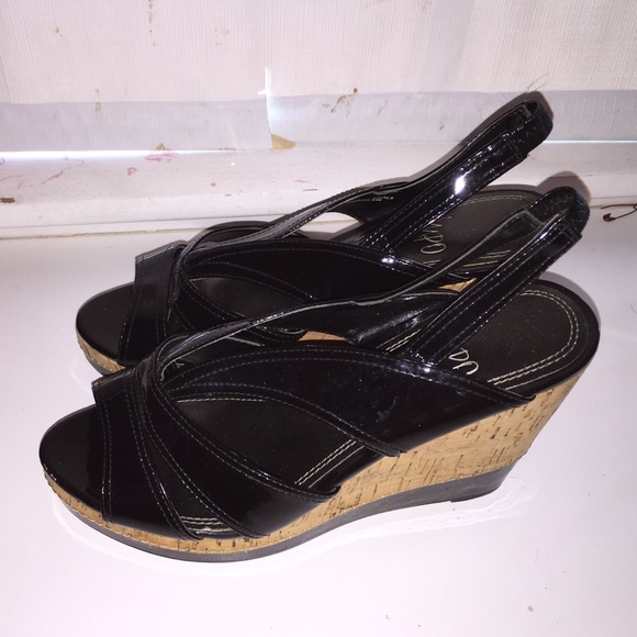 Impos balck wedge heel with peep toe - Picture 2 of 4