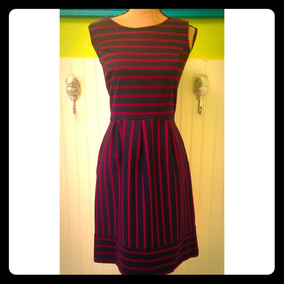 Navy and red striped dress with pockets!