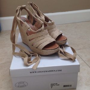 Nude Ankle Wrap Wedges