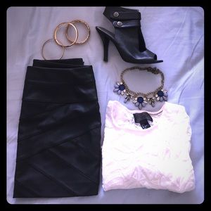 Black leather bandage mini skirt