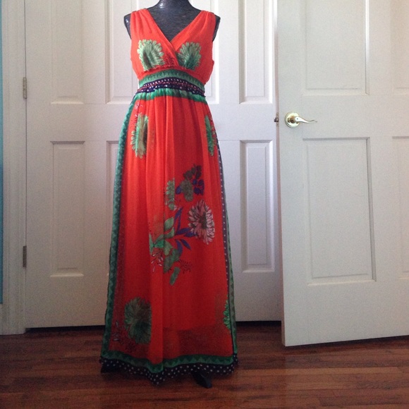 Red georgette long dress