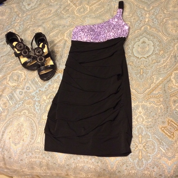 Ruby Rox short formal dress. One shoulder. Sequins