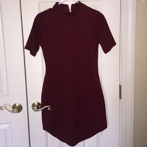Burgundy ribbed curved hem dress