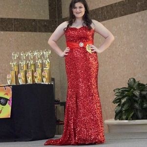 Red Sequin Dress with Train