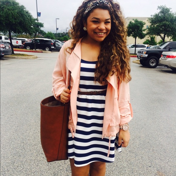 Blue and white striped dress