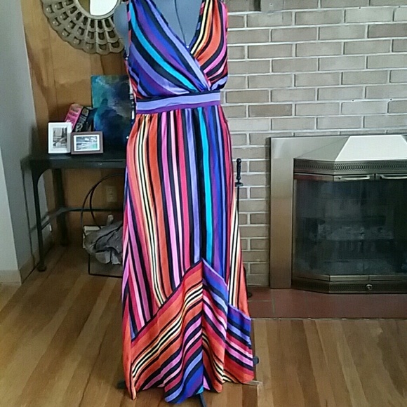 Rainbow striped maxi dress