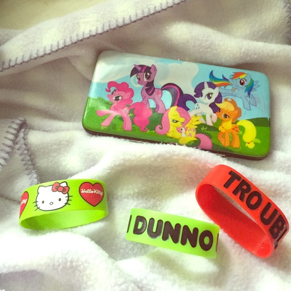 3 bracelets and a My Little Pony Wallet