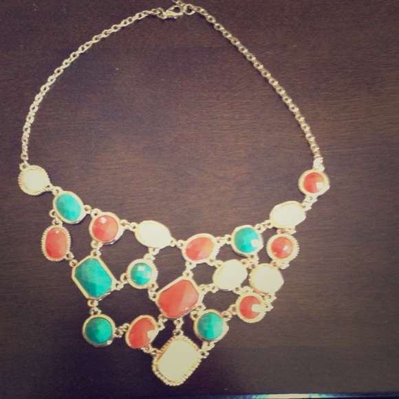 Green, orange, white and gold necklace
