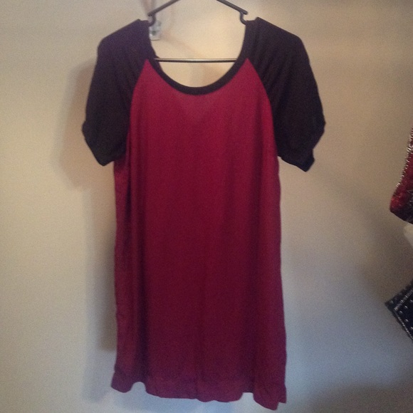 Burgundy and Black T-Shirt Dress