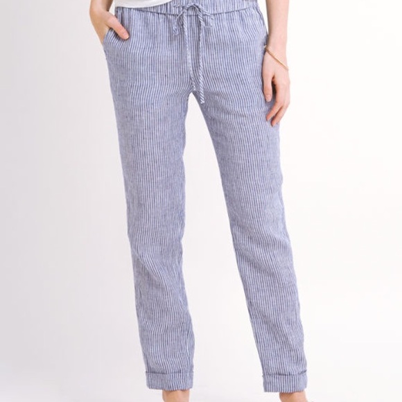 Ocean reef striped linen drawstring pants