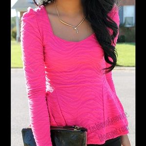 Pink long sleeve peplum top