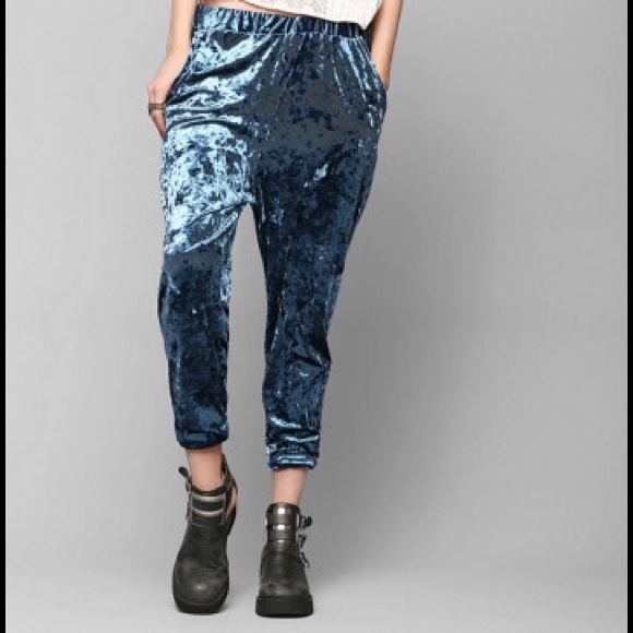 Blue Crushed Velvet Pants